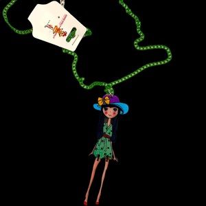 ACRYLIC GIRL WITH GREEN DRESS PENDANT AND MATCHING GREEN CHAIN NECKLACE